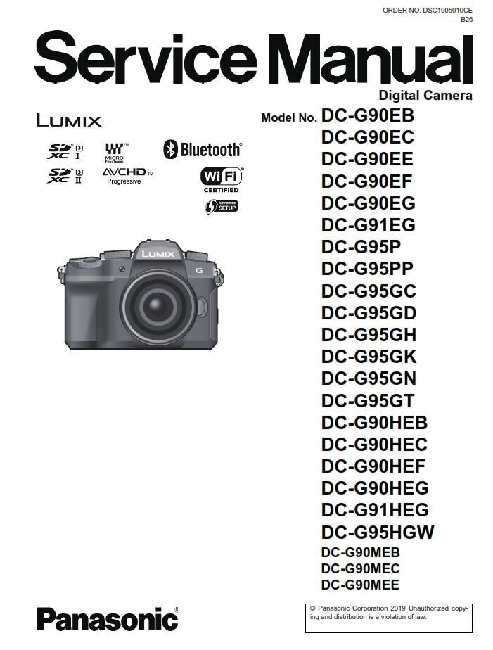 Panasonic Lumix DC G90 G91 G95 Series Service Manual
