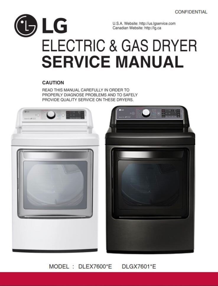 LG DLEX7600WE DLEX7600KE DLGX7601WE DLGX7601KE Dryer Service Manual