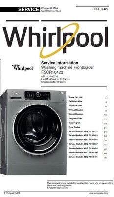 Whirlpool FSCR10422  Washing Machine Service Manual and Technicians Guide
