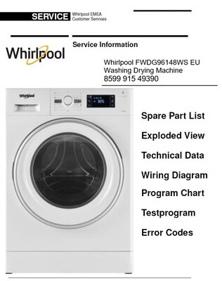 Whirlpool FWDG96148WS EU  Washing Machine Service Manual and Technicians Guide