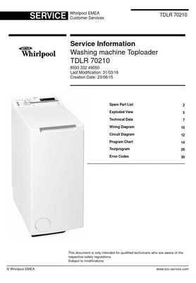 Whirlpool TDLR 70210 Tumble Dryer Service Manual and Technicians Guide Whirlpool TDLR 70210 Tumble Dryer Service Manual and Technicians Guide