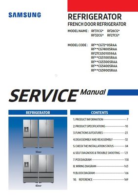 Samsung RF27CG5900SR RF27CG5900SRAA Refrigerator Service Manual and Repair Instructions