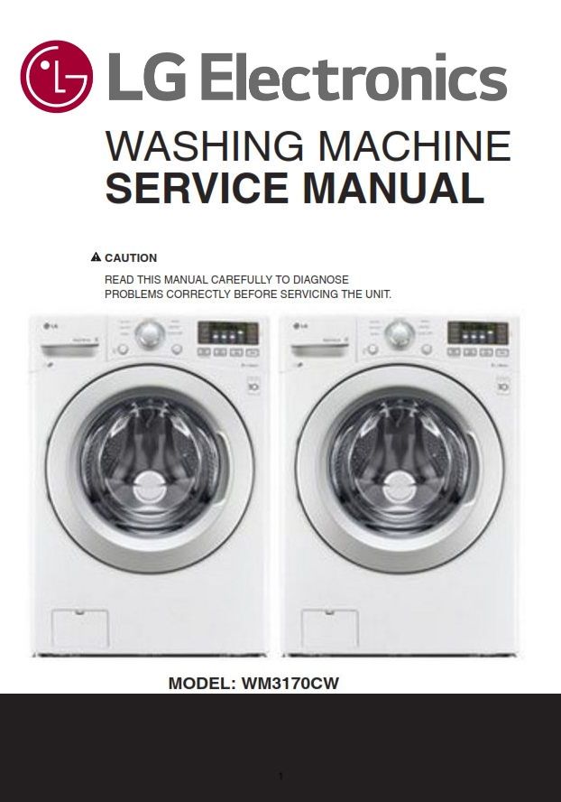 LG WM3170CW service manual front page with pictures of washing machine, LG logo and model name