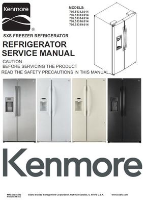 Kenmore 795 51312 51313 51314 51316 51319 (.012 models) Refrigerator Service Manual Kenmore 51312 51313 51314 51316 51319 service manual front page, models codes and images of the refrigerators.