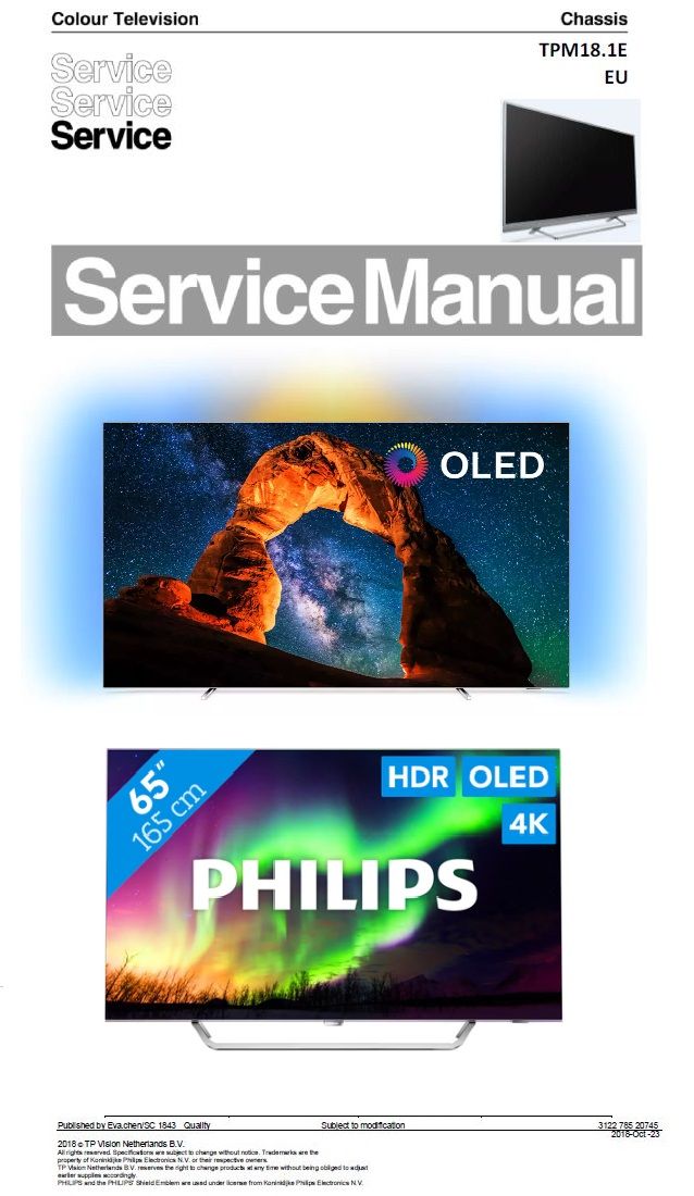 Philips 65OLED903 65OLED873 65OLED803 service manual, iamges of the TV, models codes, chassis number