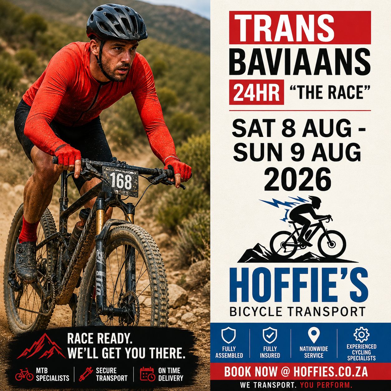 Trans Baviaans The Race 2026 MTB bicycle transport by Hoffies with fully assembled insured nationwide delivery service.
