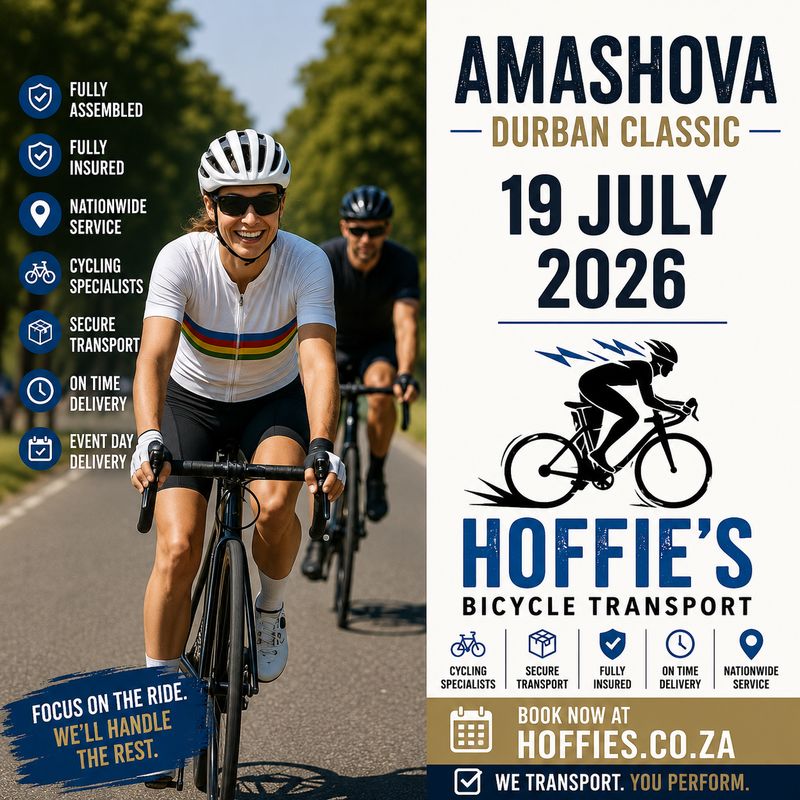 Amashova Durban Classic 2026 bicycle transport by Hoffies, fully assembled insured road bike transport South Africa