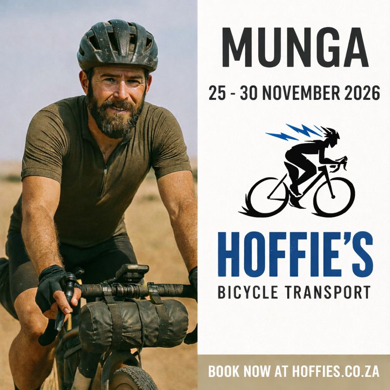 Munga 2026 bicycle transport by Hoffie’s Bicycle Transport, gravel rider image, event dates 25–30 November 2026, book online