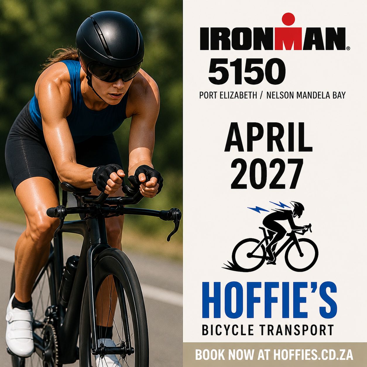 IRONMAN 5150 Nelson Mandela Bay 2027 bicycle transport by Hoffies with fully assembled insured triathlon bike delivery.
