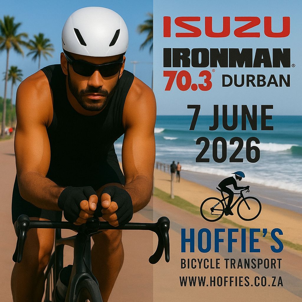 Hoffie’s Bicycle Transport for ISUZU IRONMAN 70.3 Durban 2026 – safe, insured bicycle transport to the Durban beachfront race