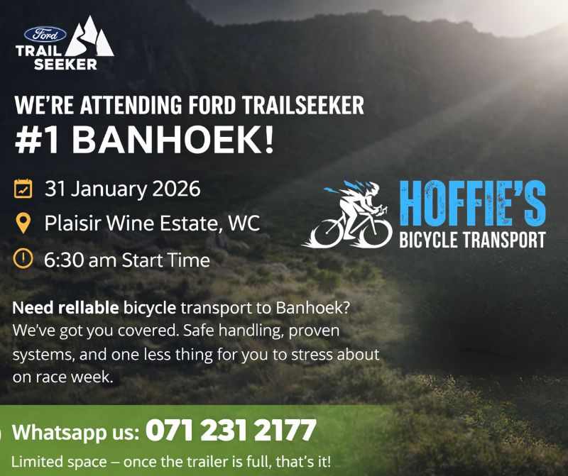 Hoffie’s Bicycle Transport attending Ford Trailseeker #1 Banhoek MTB race on 31 January 2026 at Plaisir Wine Estate, Western 