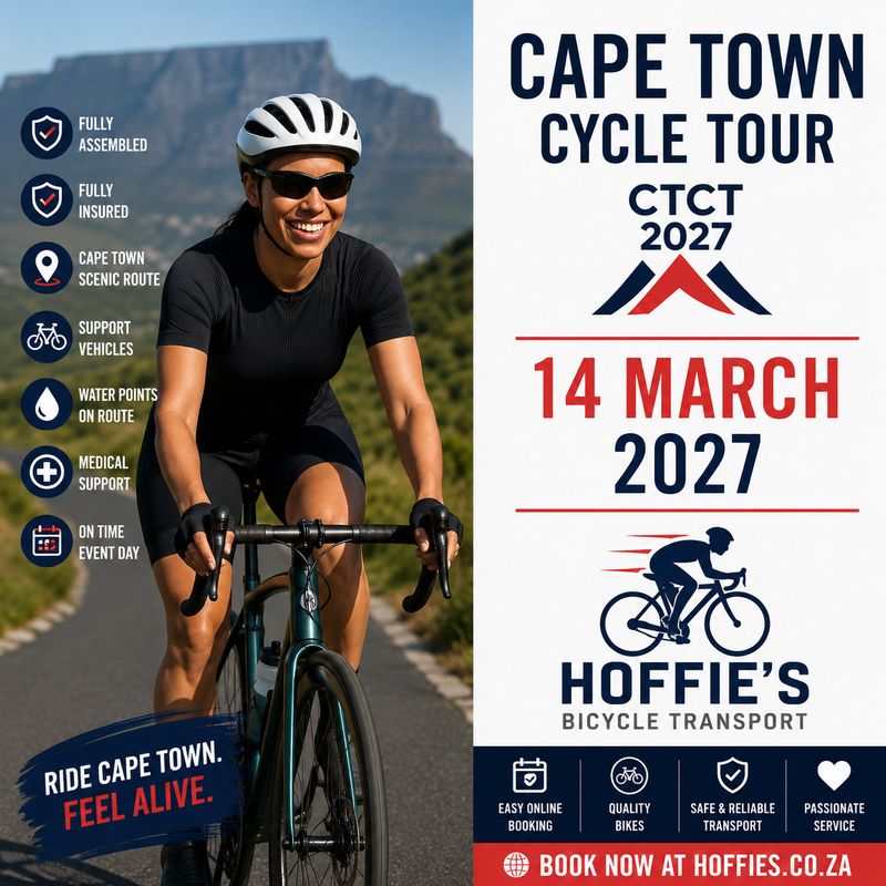 Cape Town Cycle Tour 2027 bicycle transport by Hoffies, fully assembled insured road bike transport South Africa