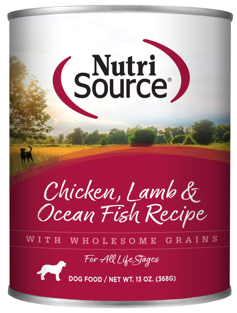 Nutri Source Chicken, Lamb and Ocean Fish ADULTOS Y CACHORROS 13 OZ.
