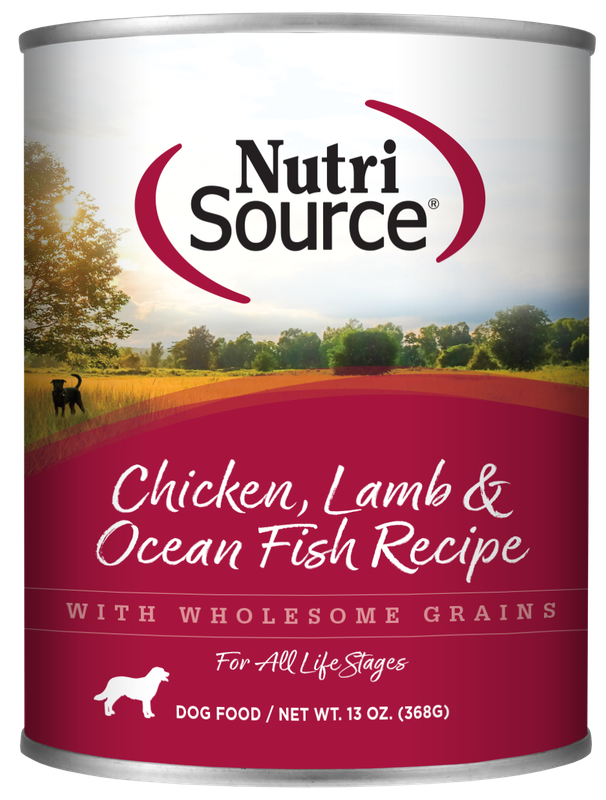 Nutri Source Chicken, Lamb and Ocean Fish ADULTOS Y CACHORROS 13 OZ.