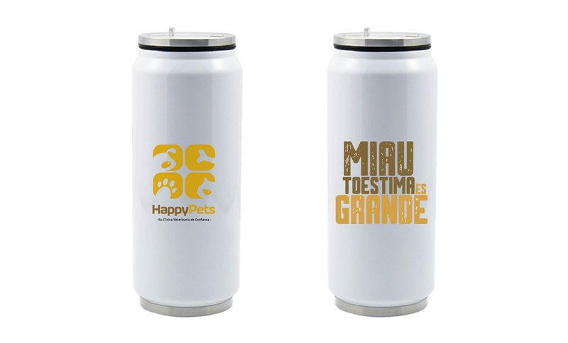 Vaso de Acero con Pajilla Blanco MIAU