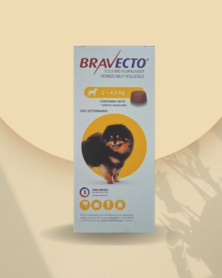 Bravecto 112.5 mg - Tableta masticable antipulgas y garrapatas para perros muy pequeños, con fluralaner, 3 meses de protección, perros de 2 a 4.5 kg - 1 tableta