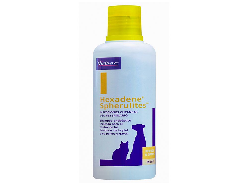 Virbac Hexadene® Spherulites™ - Shampoo antiséptico para el control de infecciones cutáneas, bacterias y levaduras en perros y gatos - 250 ml