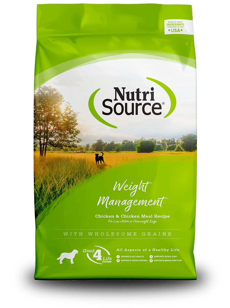 NutriSource® Weight Management - Alimento seco para perros, harina de pollo, granos inclusivos, probióticos y prebióticos apoyo, perros menos activos, sin maíz ni trigo ni soja. - 4 libras