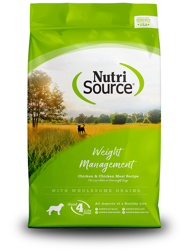 NutriSource® Weight Management - Alimento seco para perros, harina de pollo, granos inclusivos, probióticos y prebióticos apoyo, perros menos activos, sin maíz ni trigo ni soja. - 4 libras
