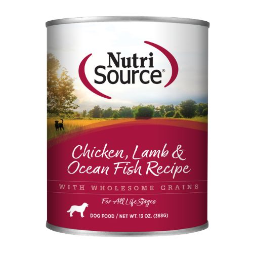 Nutri Source Chicken, Lamb and Ocean Fish ADULTOS Y CACHORROS 13 OZ.