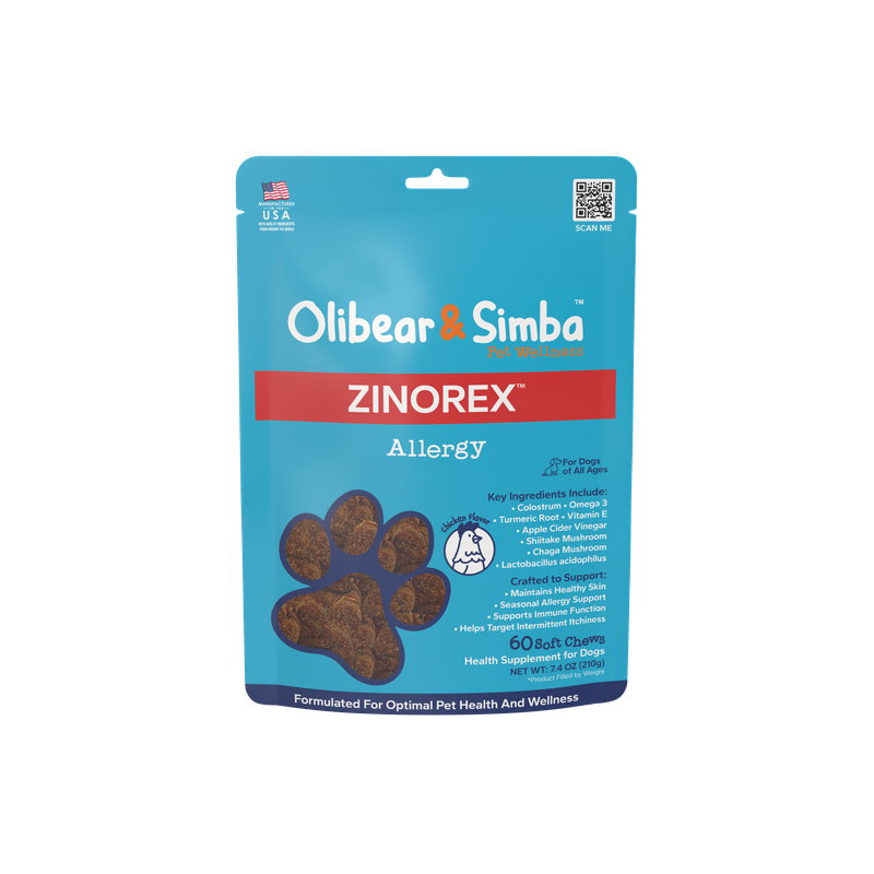 Olibear &amp; Simba ZINOREX™ Allergy – Suplemento de salud para perros (Health Supplement for Dogs) – Sabor a pollo (Chicken Flavor). - 60 masticables