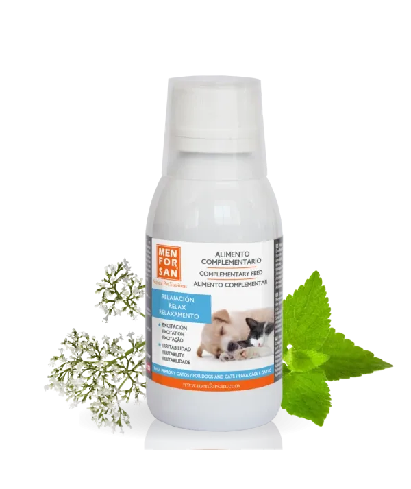 MENFORSAN Alimento líquido complementario para perros y gatos - Relax, relajante, relajación. (Azul) 120 ml.