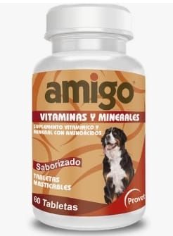 Provet Amigo Vitaminas y Minerales - Suplemento Nutricional balanceado con vitaminas, minerales y aminoácidos para perros - 60 tabletas