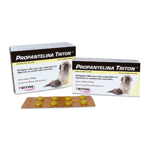 Triton Propantelina - Antiespasmódico para vías urogenitales y/o digestivas en comprimidos ranurados de uso veterinario. - 10 blisters de 8 comprimidos c/u.