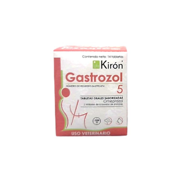 Kirón Gastrozol 5 - Antiácido protector gástrico en tabletas orales saborizadas para perros y gatos, inhibidor de la bomba de protones con omeprazol - 14 tabletas