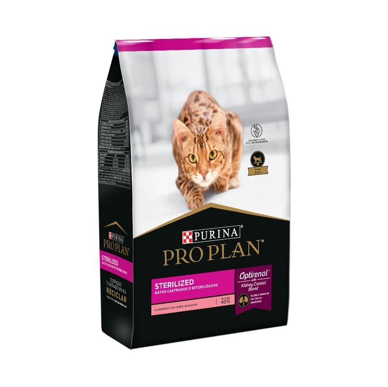 Purina Pro Plan Sterilized Optirenal with Kidney Control Blend (Gato Esterilizados) - Alimento seco super premium para gatos castrados o esterilizados hecho con carne de salmón - Bolsa de 3 kg.