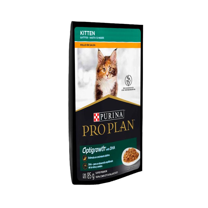 Purina Pro Plan Kitten Optigrowth with DHA (Pollo en Salsa) - Alimento húmedo super premium para gatitos hasta los 12 meses de edad - Sobre de 85