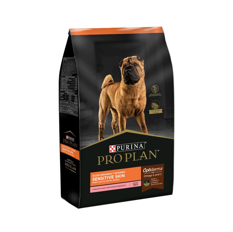 Purina® Pro Plan® Adult Sensitive Skin Optiderma with Omega 6 and 3 (Razas Medianas y Grandes) - Alimento seco premium para perros adultos con piel sensible hecho de carne de salmón - Bolsa de 3 kg.