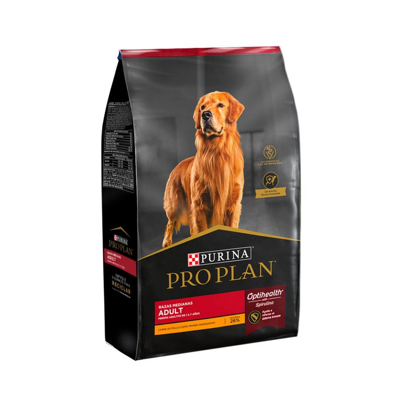 Purina Pro Plan Adult Razas Medianas con Optihealth with Spirulina - Alimento seco super premium para perros adultos de 1 a 7 años con carne de pollo - Bolsa de 3 kg