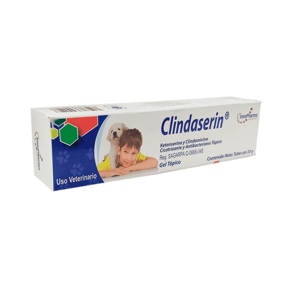 InnoPharma Clindaserin - Ketanserina y Clindamicina - Cicatrizante y Antibacteriano Tópico. Gel Tópico. Uso Veterinario - 30g