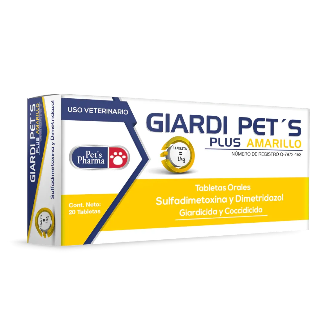 Giardi Pet's Plus Amarillo – 1 Tableta Oral Sulfadimetoxina y Dimetridazol. Giardicida y Coccidicida para cachorros y perros de razas miniatura o peso reducido – 1kg c/u