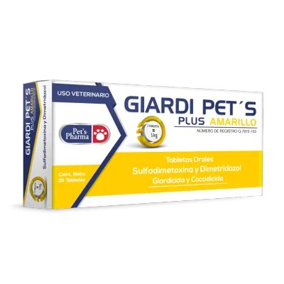 Giardi Pet's Plus Amarillo – 1 Tableta Oral Sulfadimetoxina y Dimetridazol. Giardicida y Coccidicida para cachorros y perros de razas miniatura o peso reducido – 1kg c/u