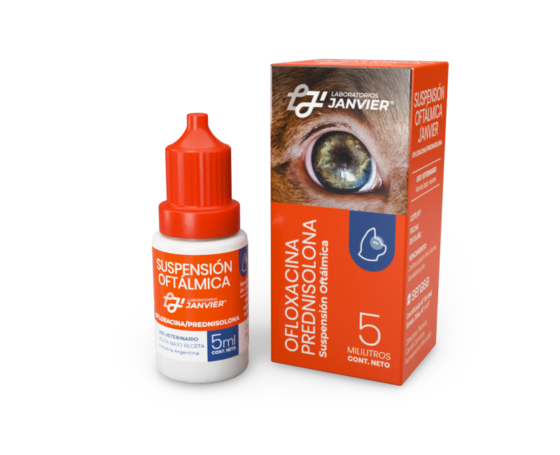 Janvier Suspensión Oftálmica – Ofloxacina / Prednisolona – Uso Veterinario – Venta bajo receta – 5 ml.