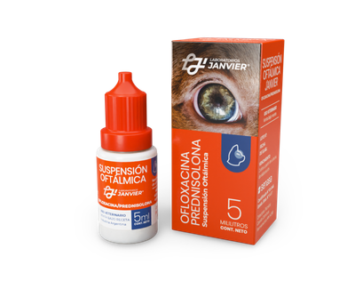 Janvier Suspensión Oftálmica – Ofloxacina / Prednisolona – Uso Veterinario – Venta bajo receta – 5 ml.
