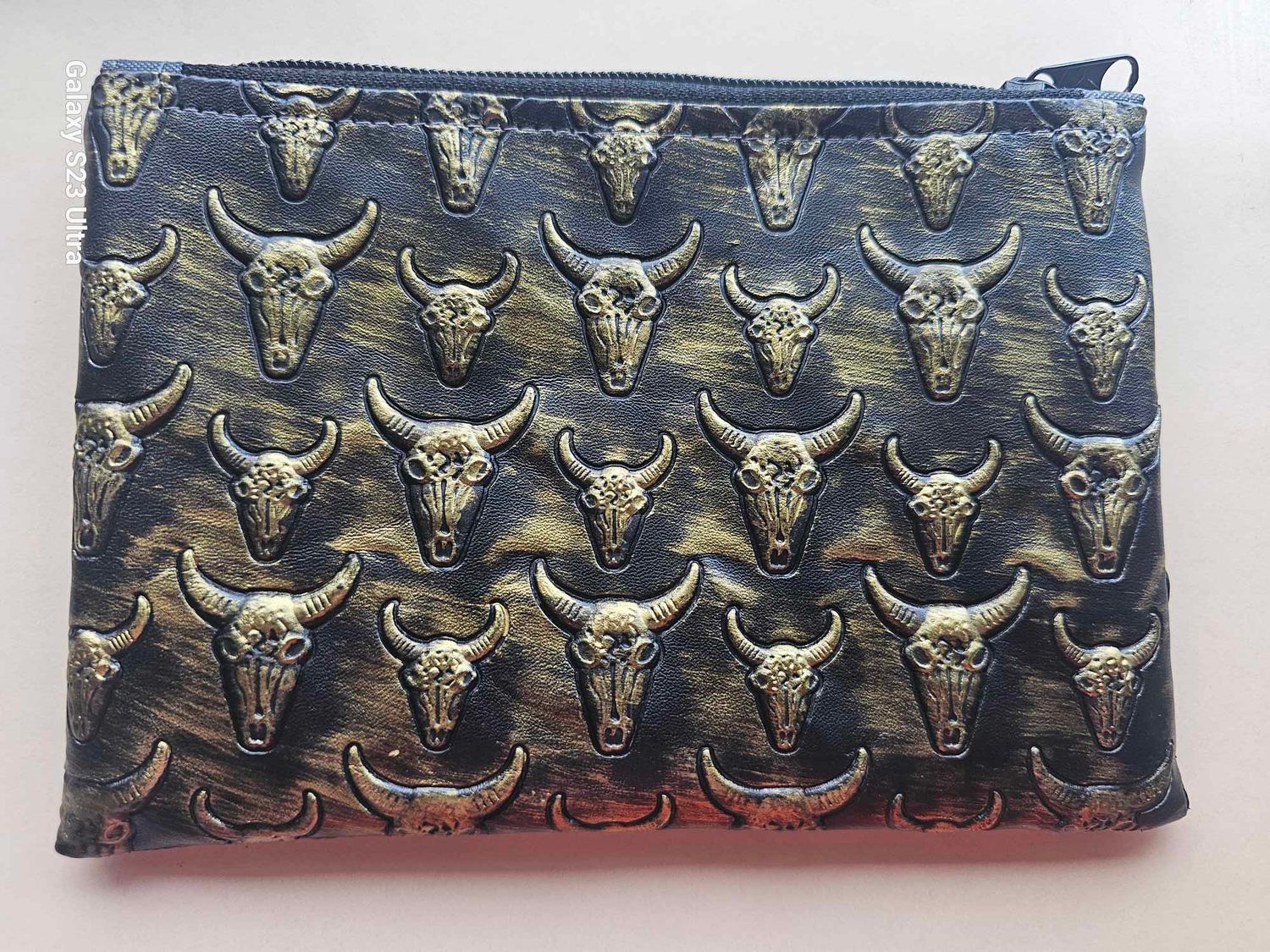 Vintage Cow Head Travel Pouch RFID - Gold/Black
