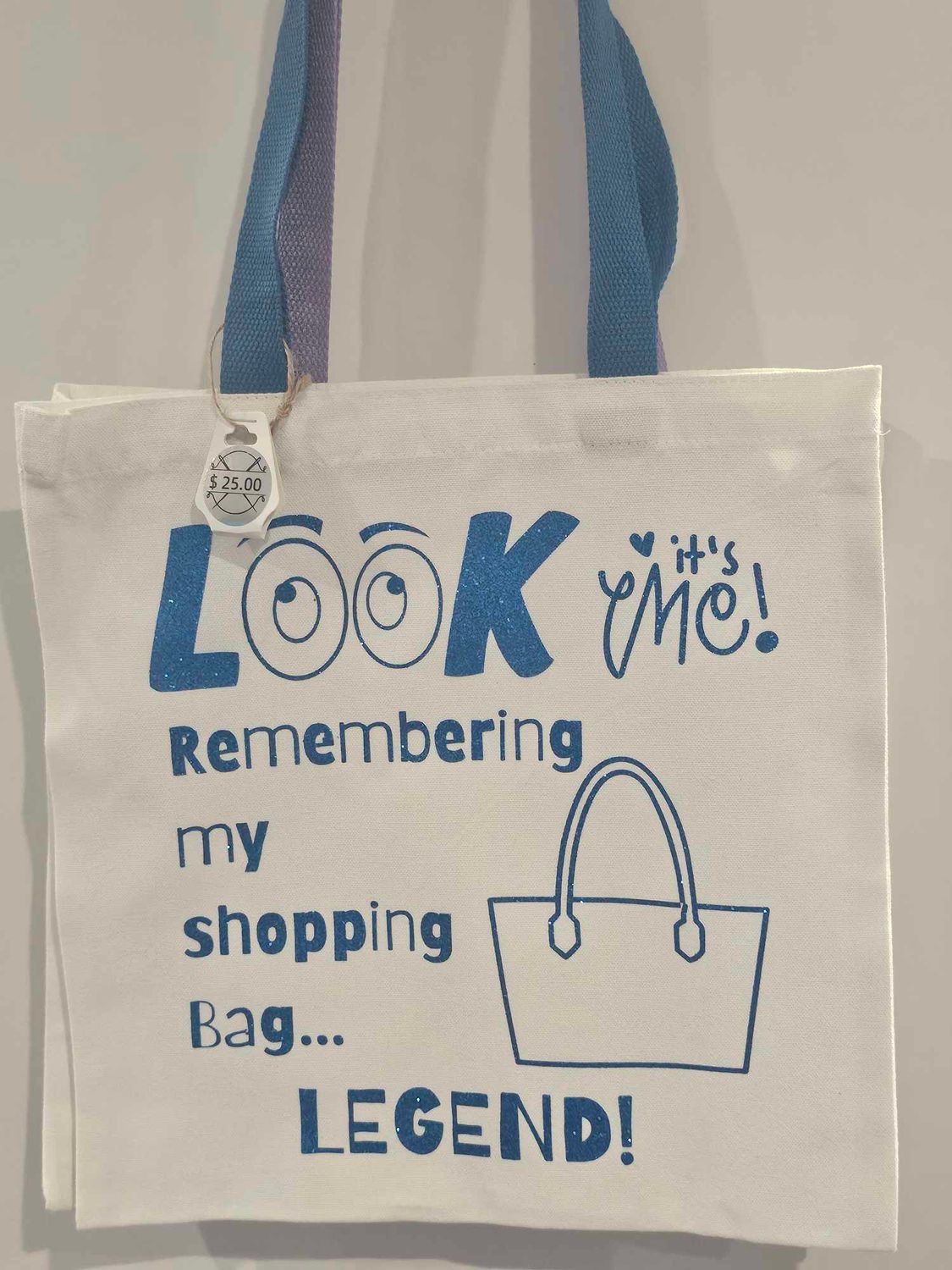 Look I remembered - Shopping Bag - Sky Blue Sparkle