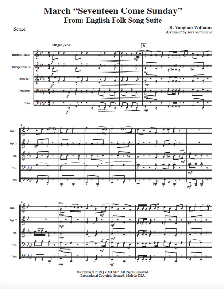 Seventeen Come Sunday for Brass Quintet From English Folk Song Suite