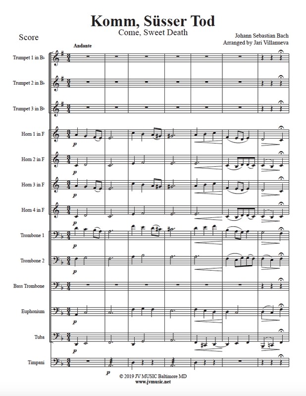 Come, Sweet Death (Komm, Süsser Tod) for Brass Ensemble