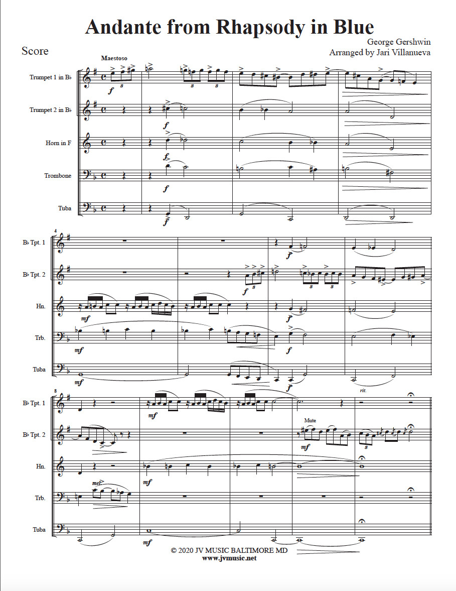 Andante from Rhapsody In Blue for Brass Quintet