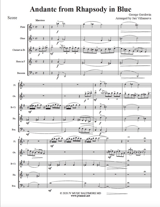 Andante from Rhapsody In Blue Woodwind Quintet