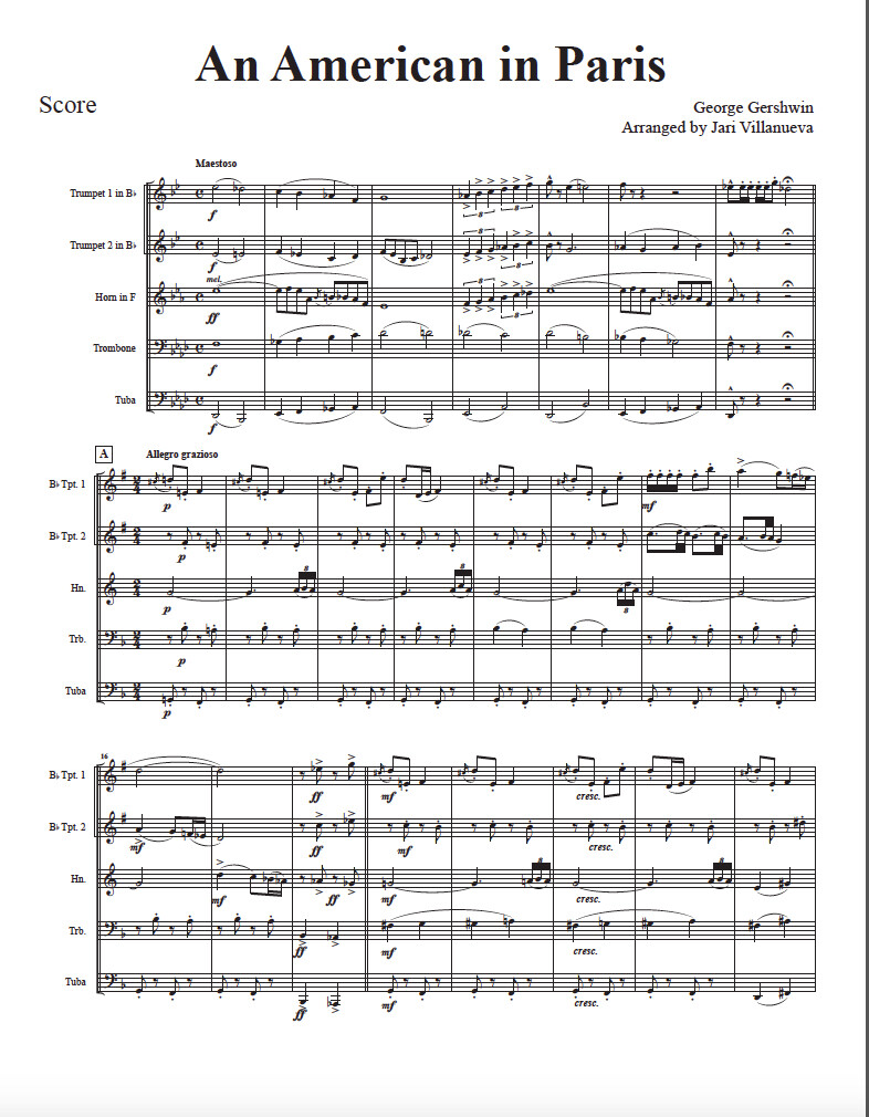An American in Paris for Brass Quintet