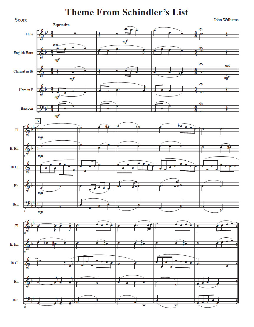 Theme from Schindler's List ​for Woodwind Quintet