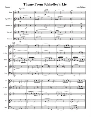 Theme from Schindler's List ​for Woodwind Quintet