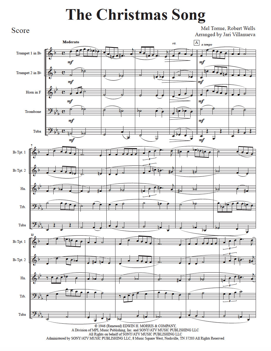 The Christmas Song for Brass Quintet