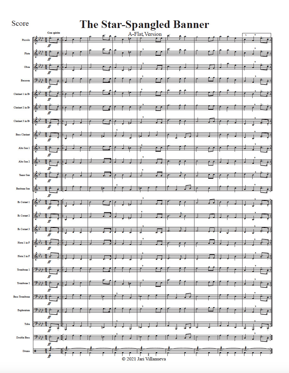 The Star-Spangled Banner in Ab (A Flat) for Mixed Ensemble