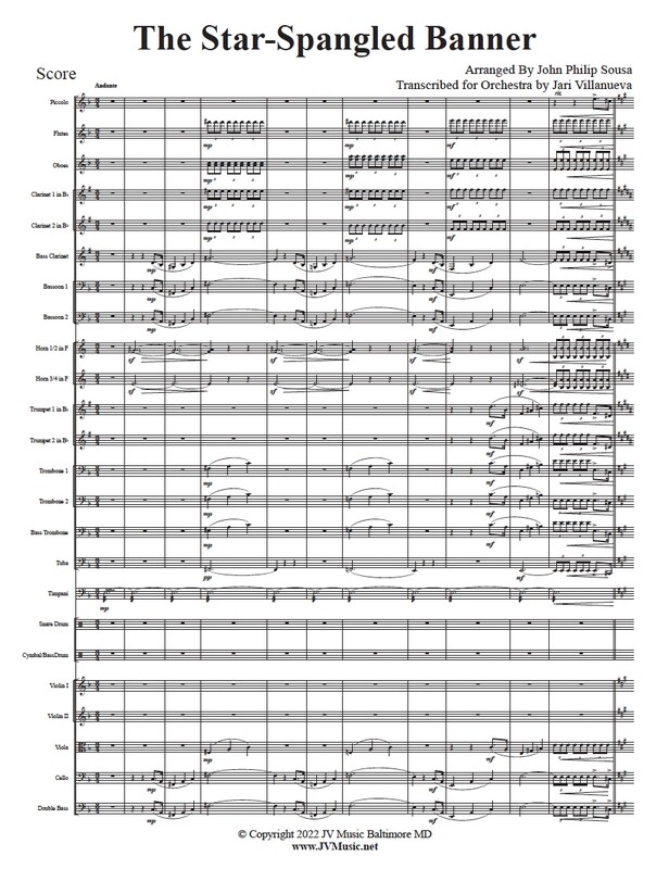 The Star-Spangled Banner for Orchestra Arranged by John Philip Sousa
